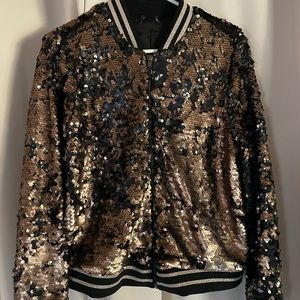 Gold and Black Sequin Baseball Jacket from Torrid!